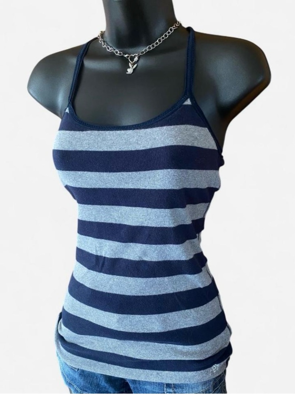 Y2k Aeropostale Navy Blue & Grey Striped Cami Tank Top